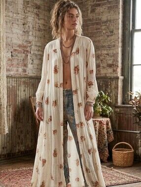 Anthropologie Knot Sisters Floral Maxi Kimono Size L
